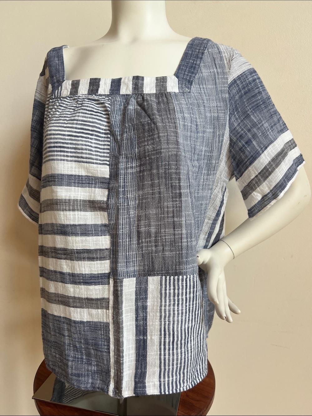 J. Jill Navy and White Striped Linen look coastal top